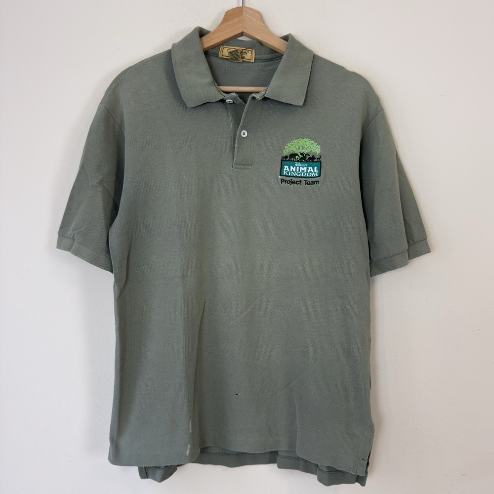 Vintage 90's Disney Animal Kingdom Project Team Staff Green Collared Tee Shirt M